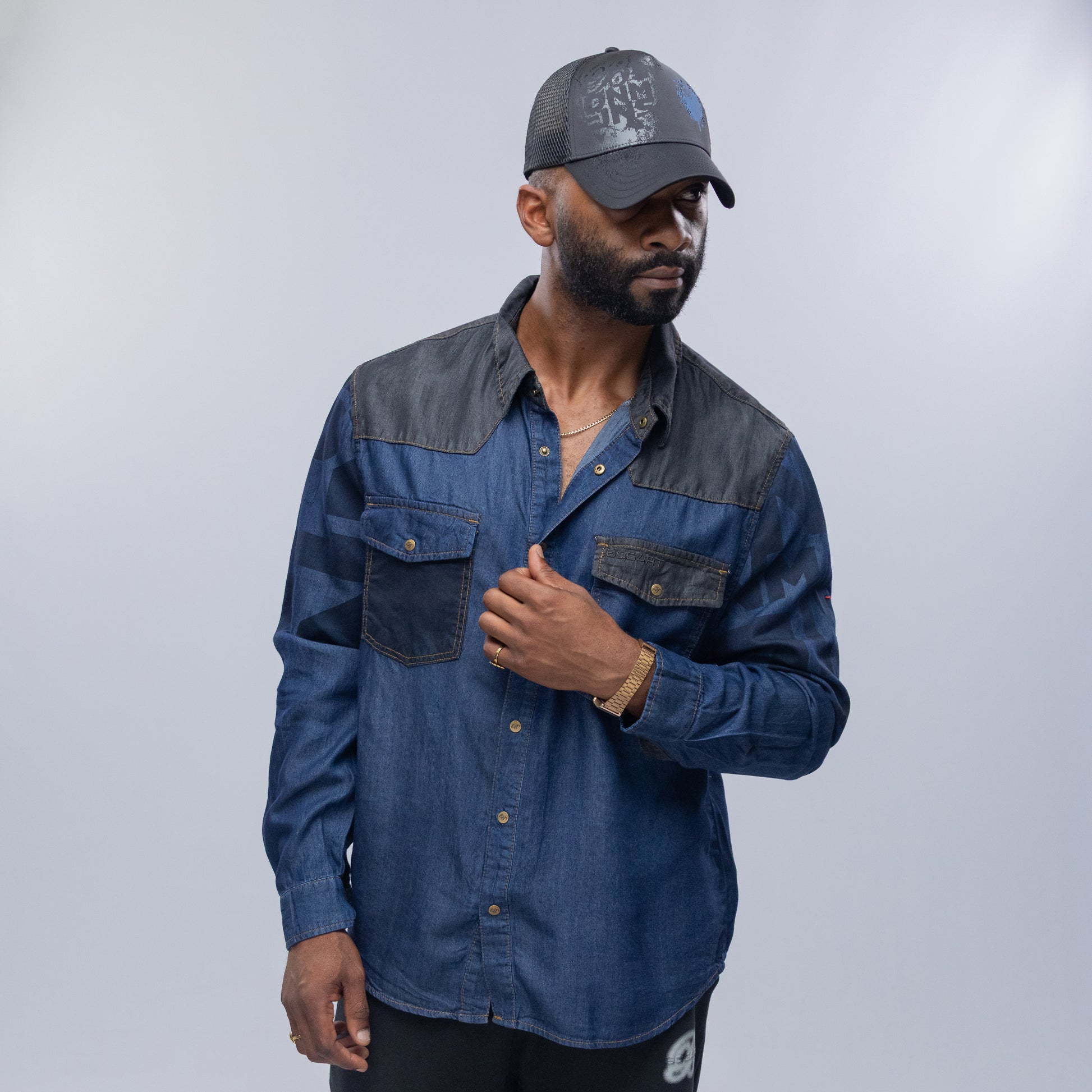 Bogart Skyline Colorblock Denim Shirt