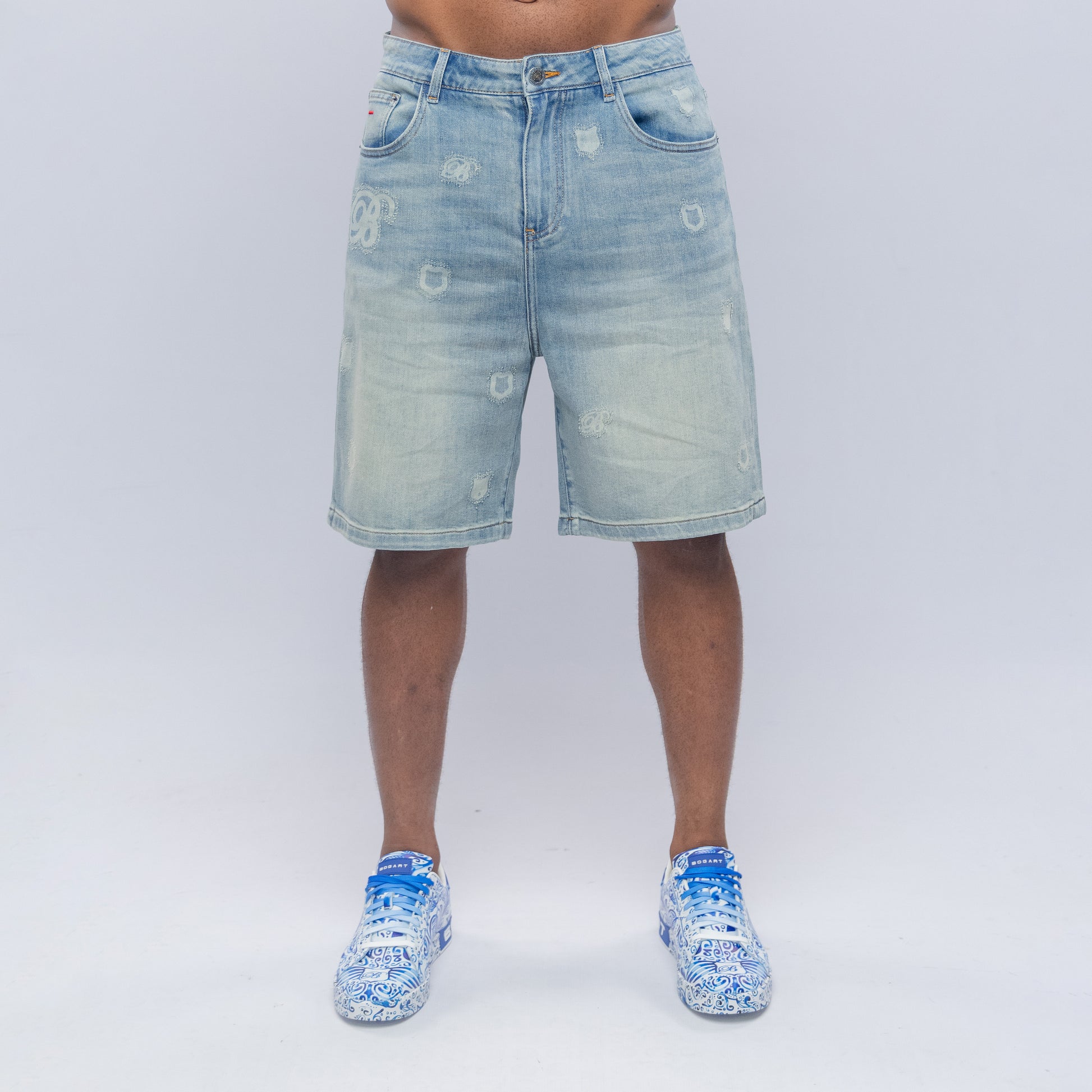 Bogart Light Wash Distressed Denim Shorts