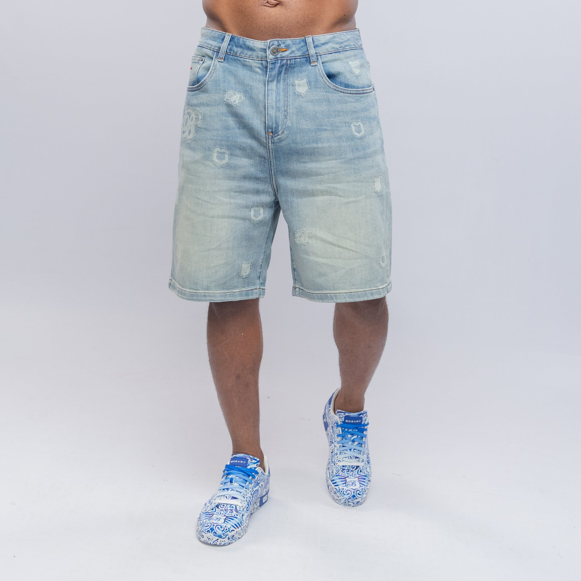 Bogart Light Wash Distressed Denim Shorts