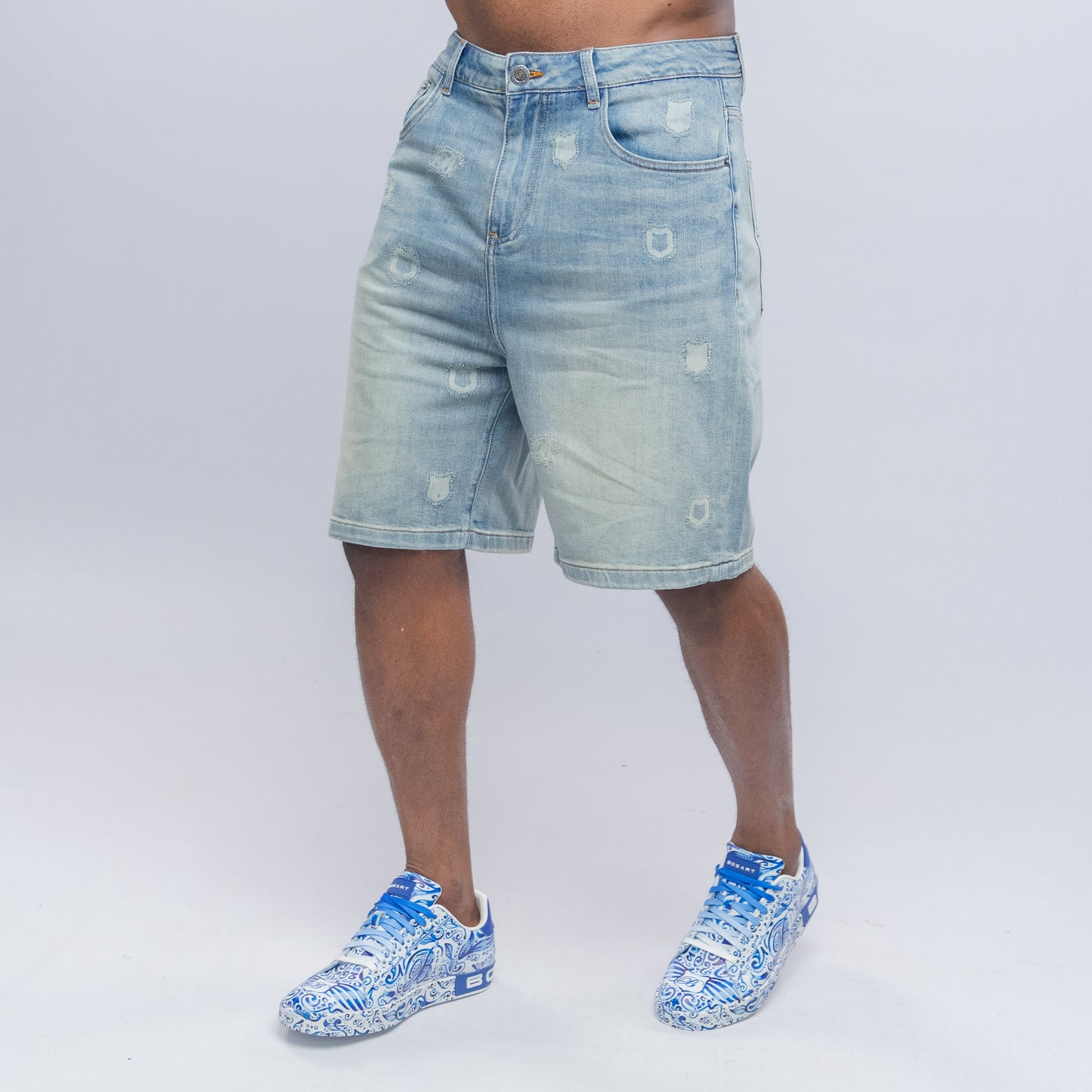 Bogart Light Wash Distressed Denim Shorts