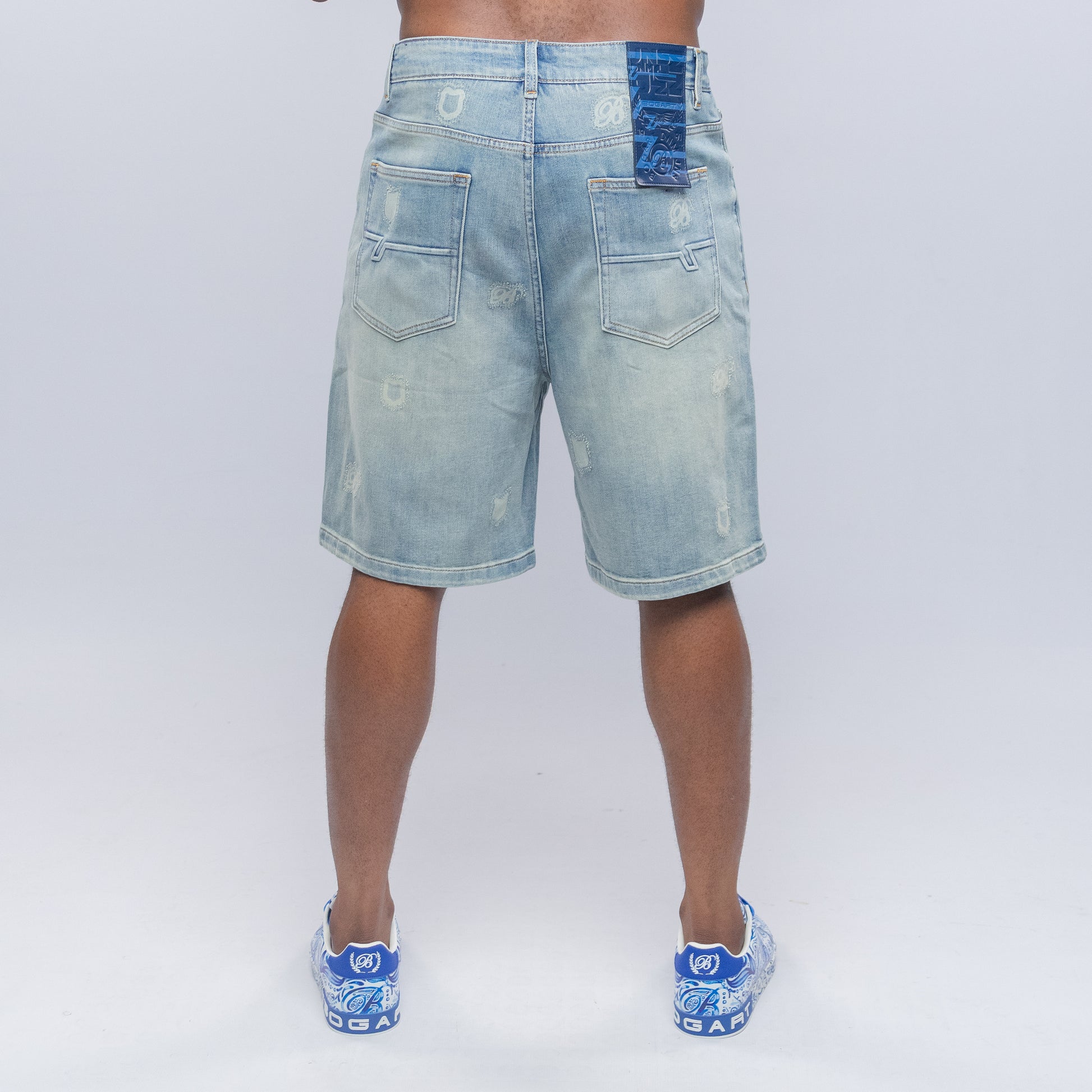 Bogart Light Wash Distressed Denim Shorts