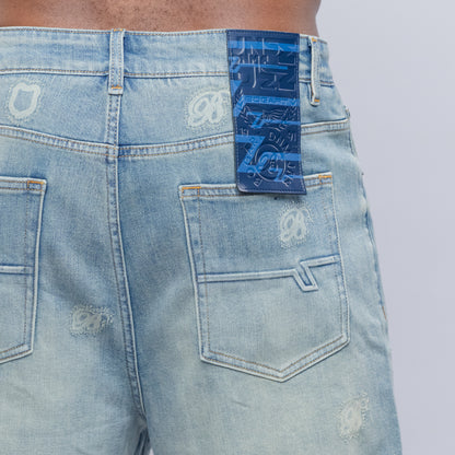 Bogart Light Wash Distressed Denim Shorts