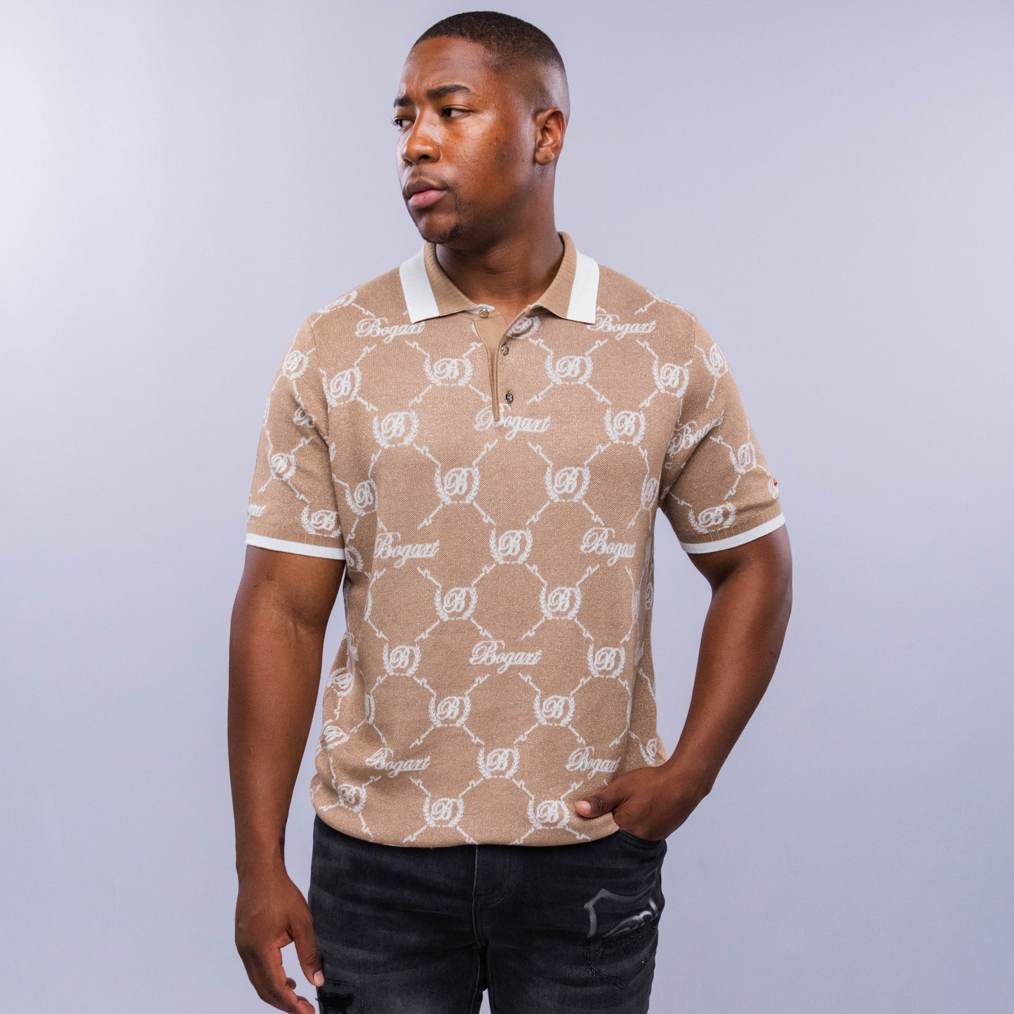 Bogart Monogram Jacquard Knit Polo