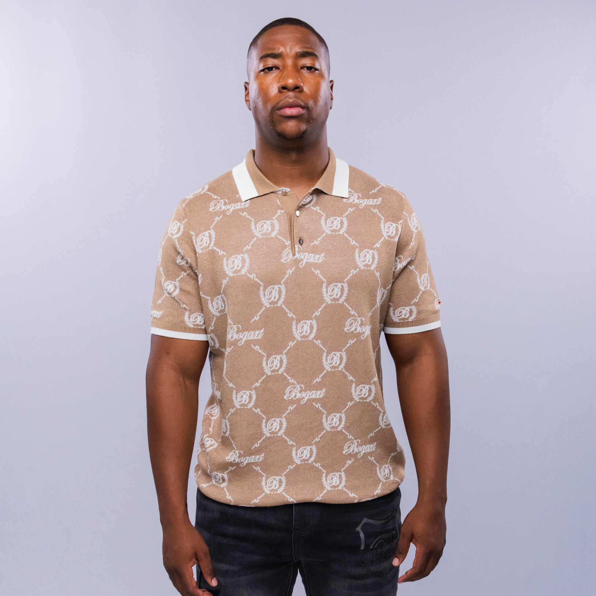 Bogart Monogram Jacquard Knit Polo