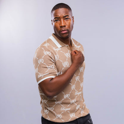 Bogart Monogram Jacquard Knit Polo