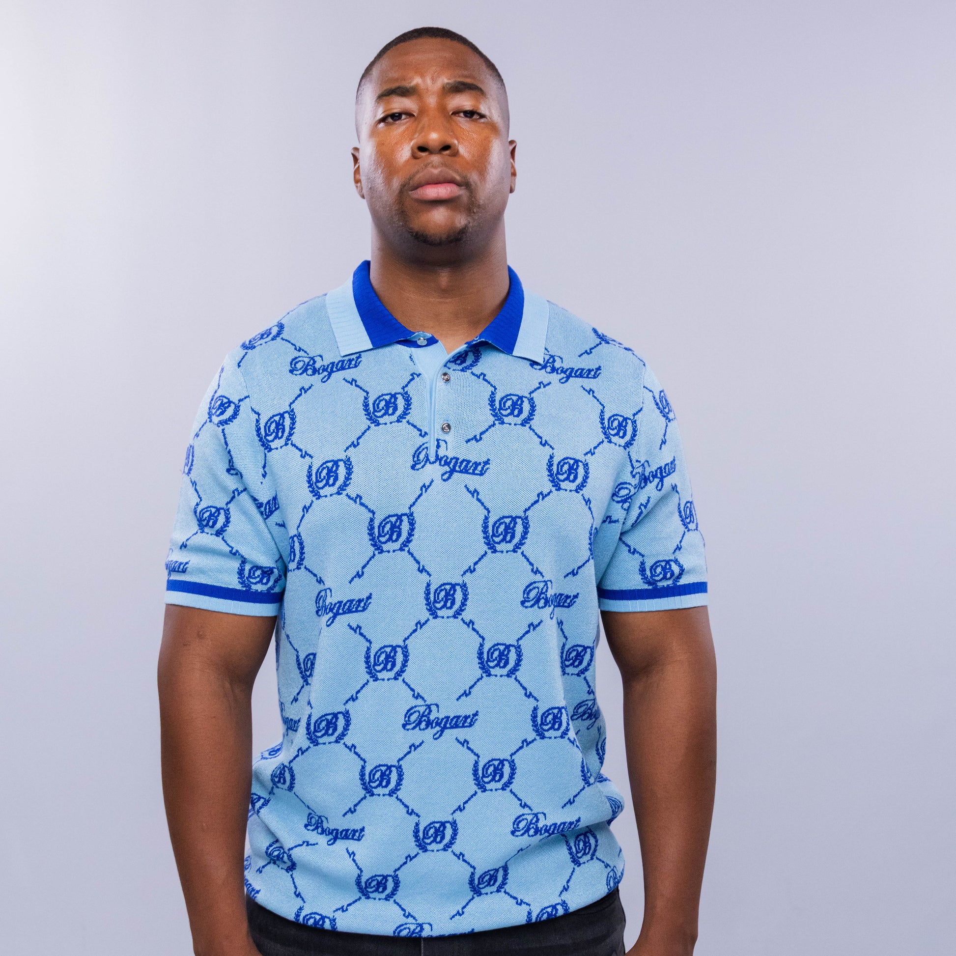 Bogart Monogram Jacquard Knit Polo