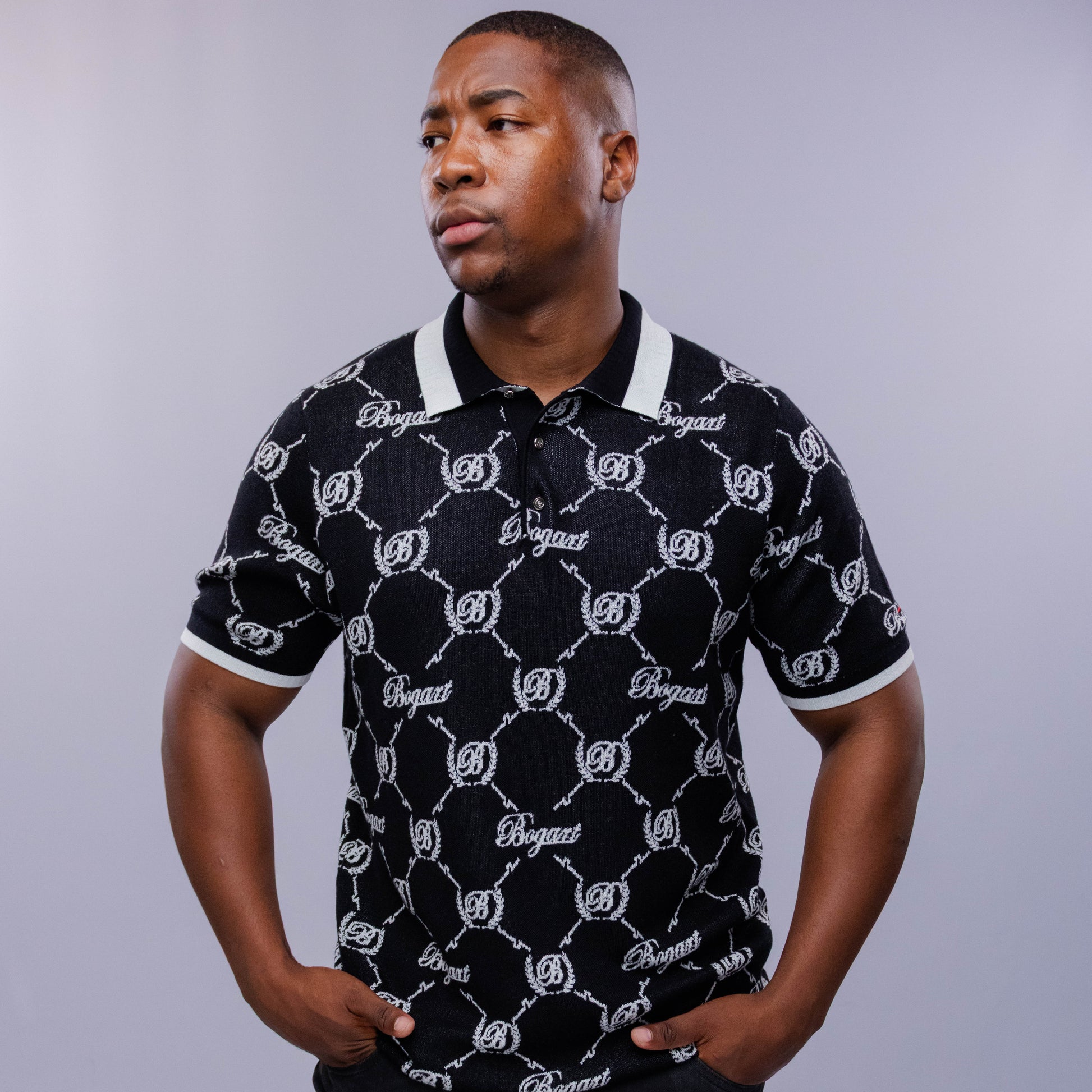 Bogart Monogram Jacquard Knit Polo