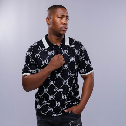 Bogart Monogram Jacquard Knit Polo