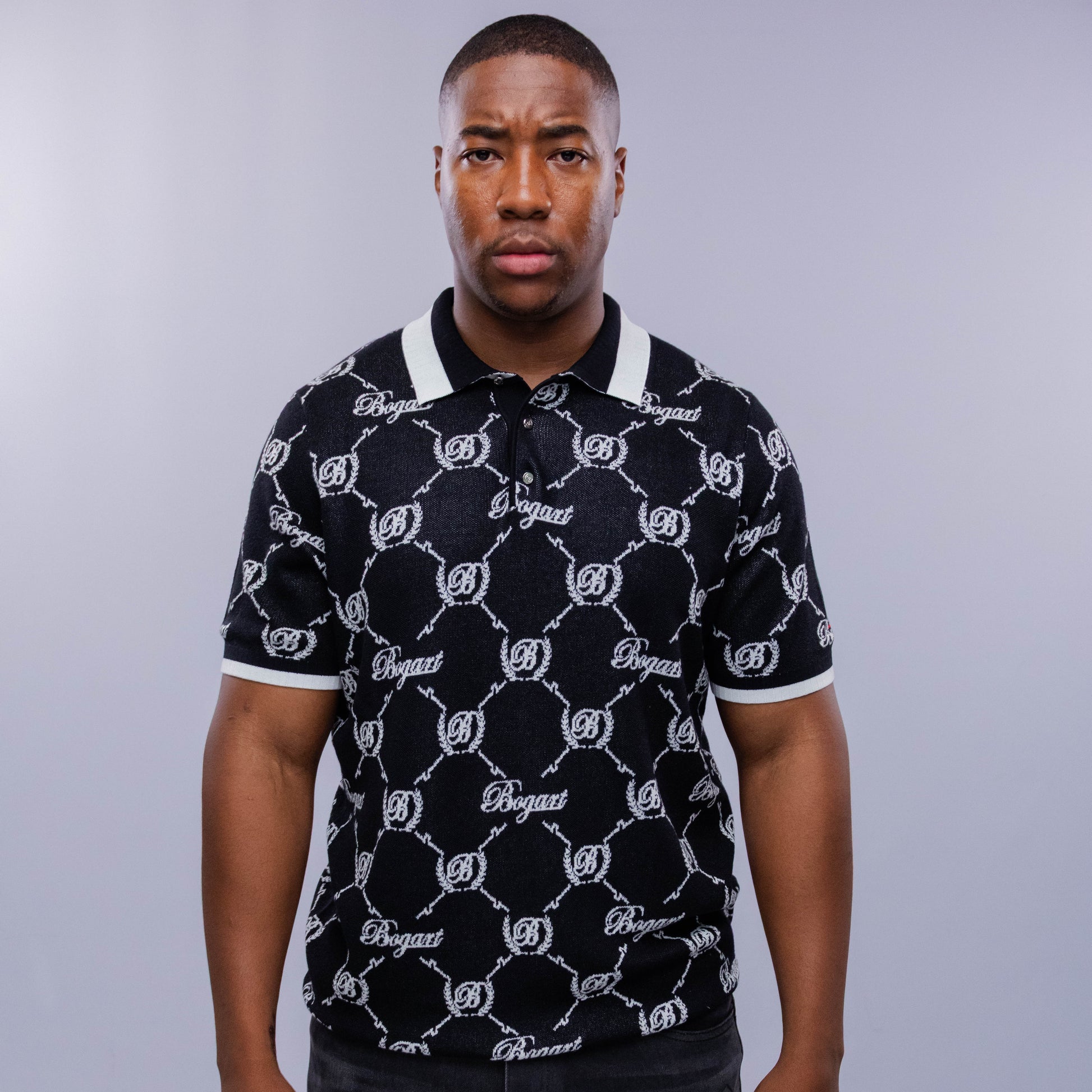Bogart Monogram Jacquard Knit Polo