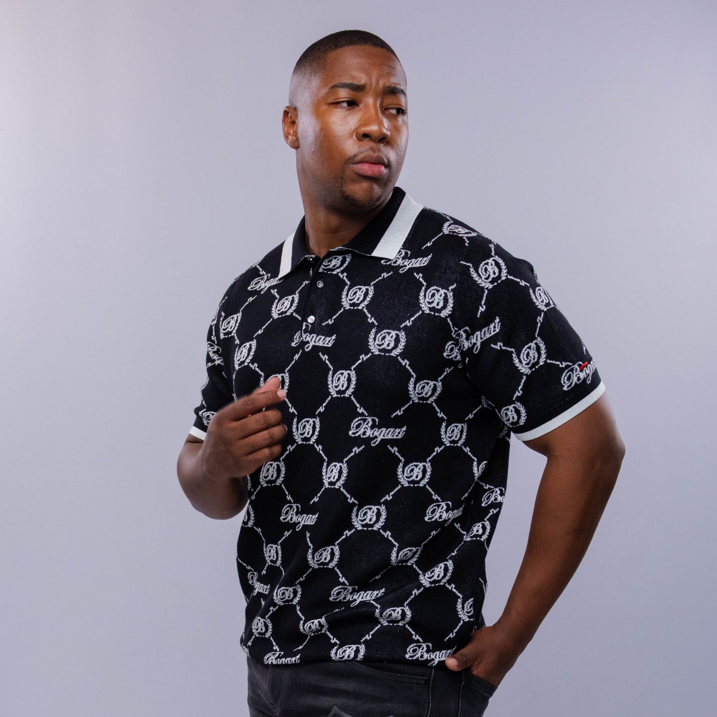 Bogart Monogram Jacquard Knit Polo