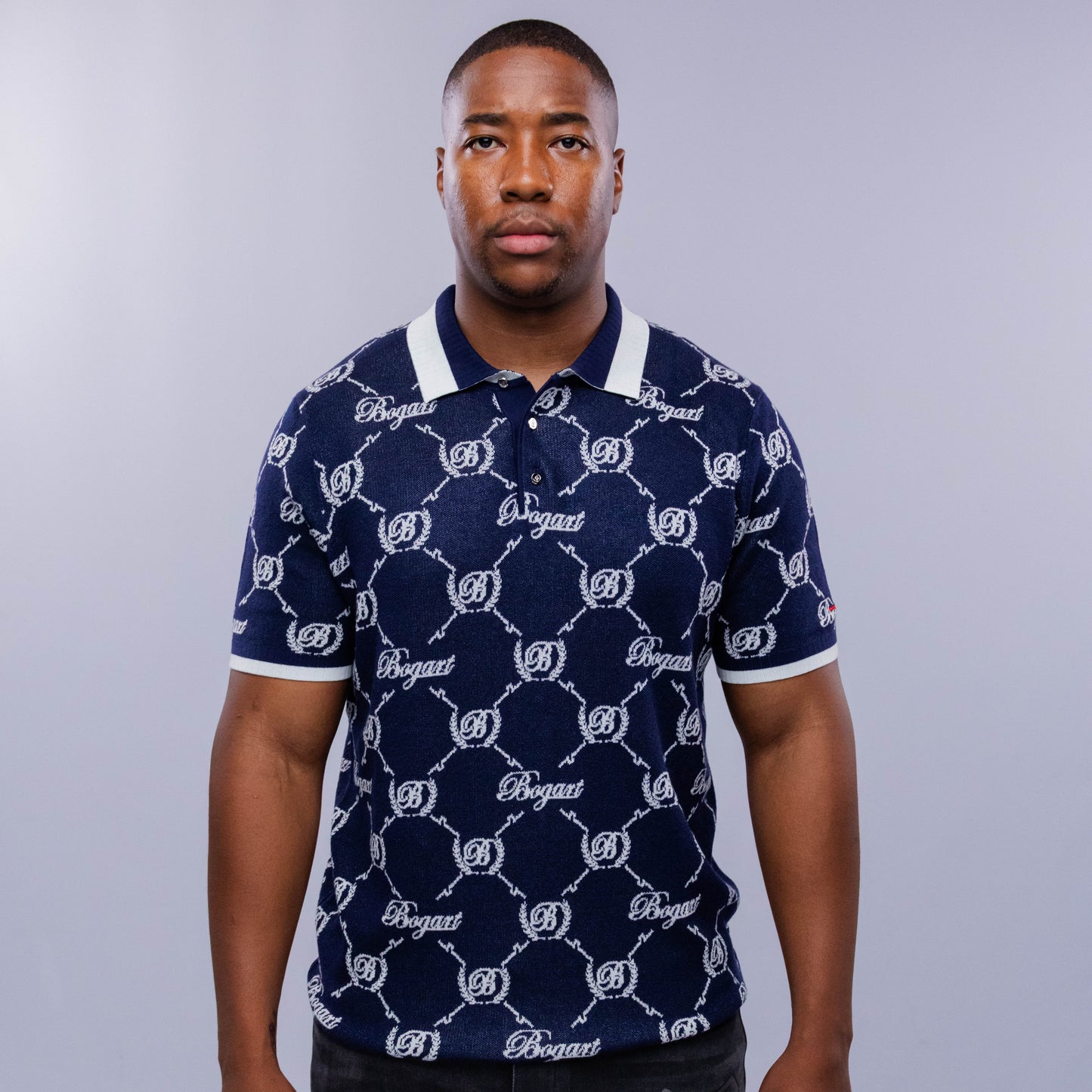 Bogart Monogram Jacquard Knit Polo