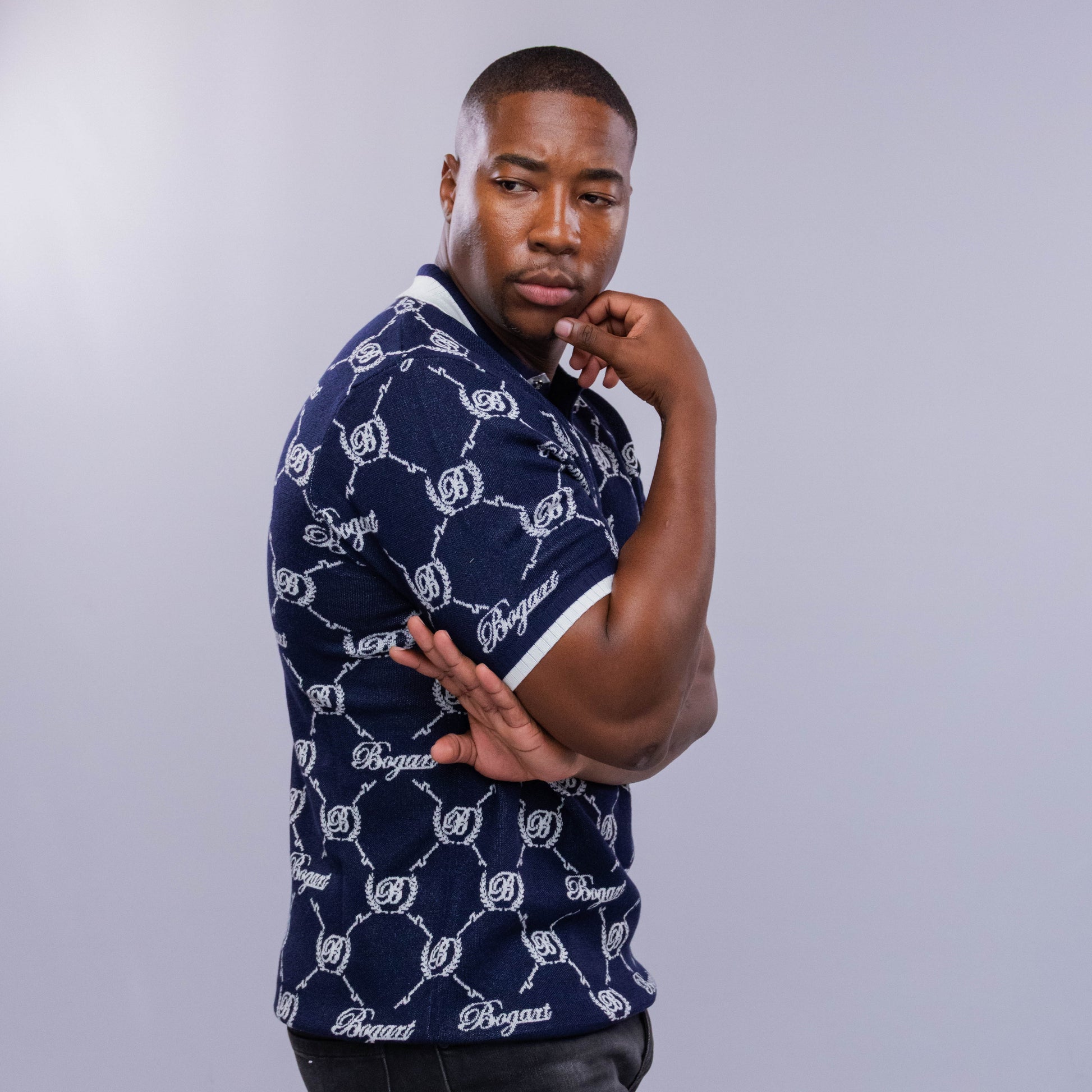 Bogart Monogram Jacquard Knit Polo