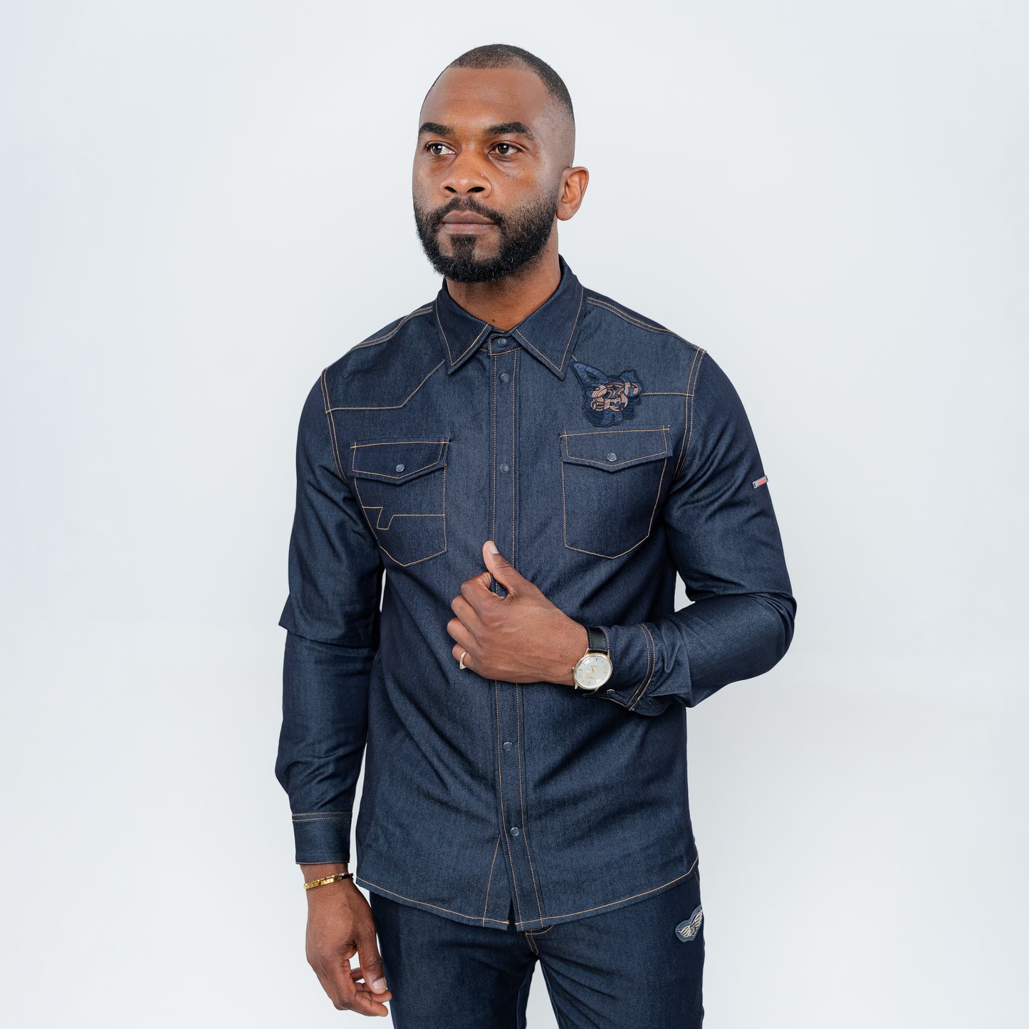 Bogart Winged Crest Denim Shirt