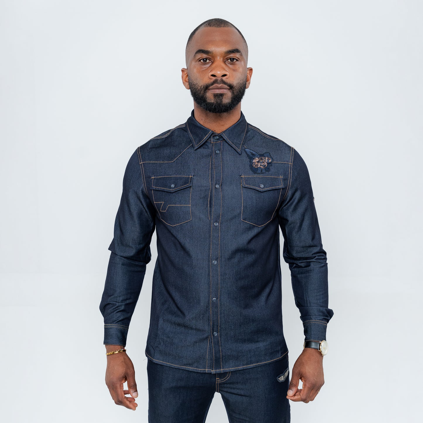 Bogart Winged Crest Denim Shirt