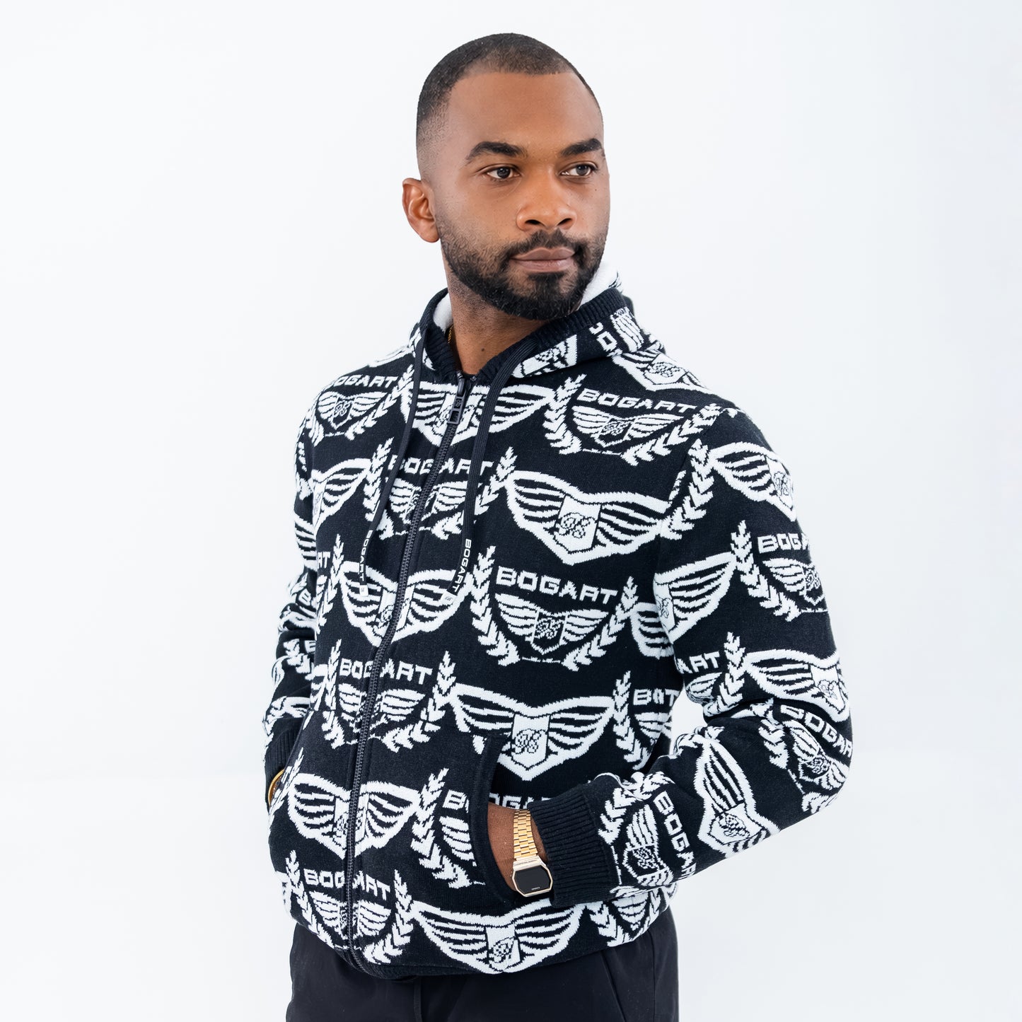 Bogart Wing Knit Black Zip Hoodie