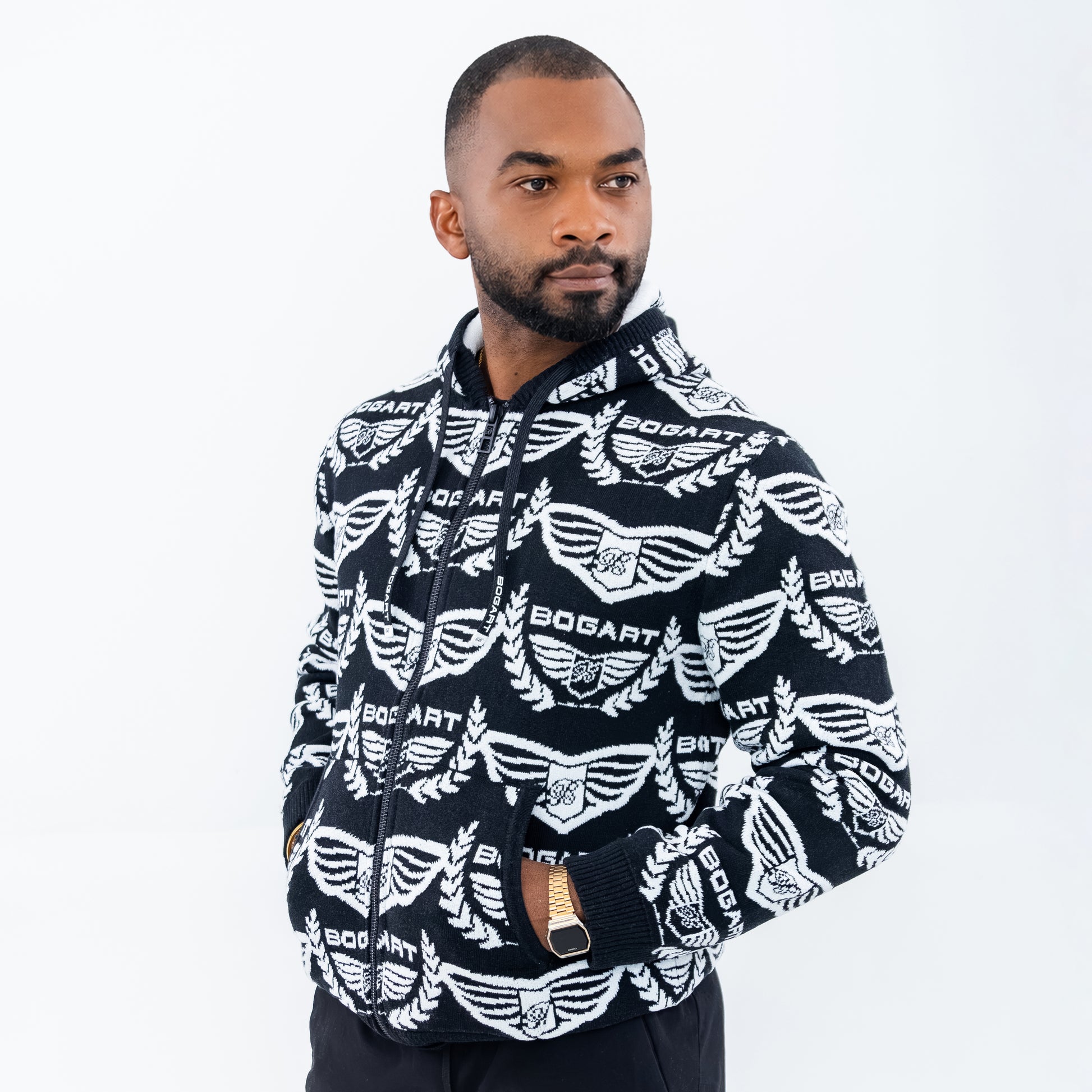 Bogart Wing Knit Black Zip Hoodie