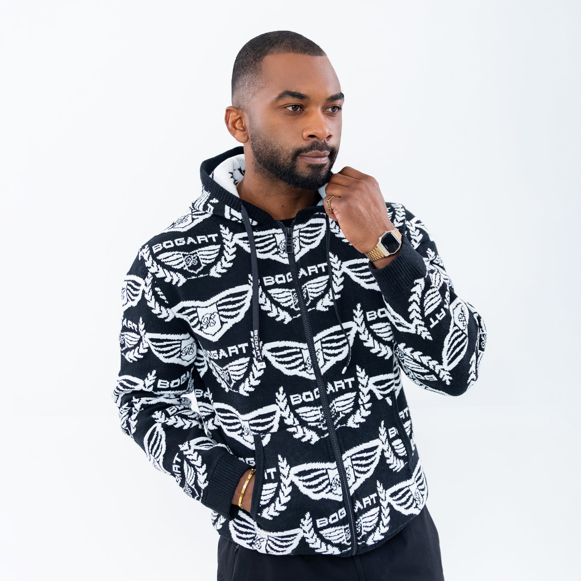 Bogart Wing Knit Black Zip Hoodie