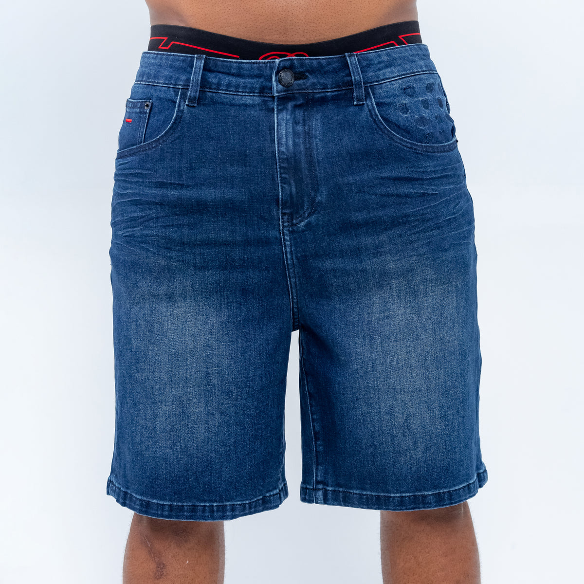 Bogart Crest Monogram Ice Wash Denim Shorts