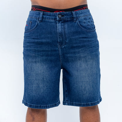 Bogart Crest Monogram Ice Wash Denim Shorts