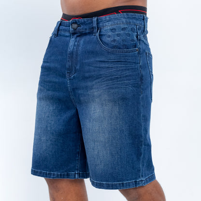 Bogart Crest Monogram Ice Wash Denim Shorts